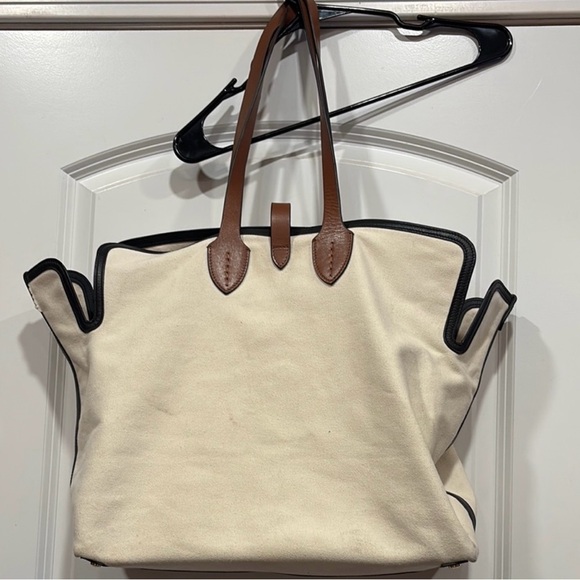Burberry Cream Canvas Tote with Brown and Black Leather Accents - Picture 4 of 9